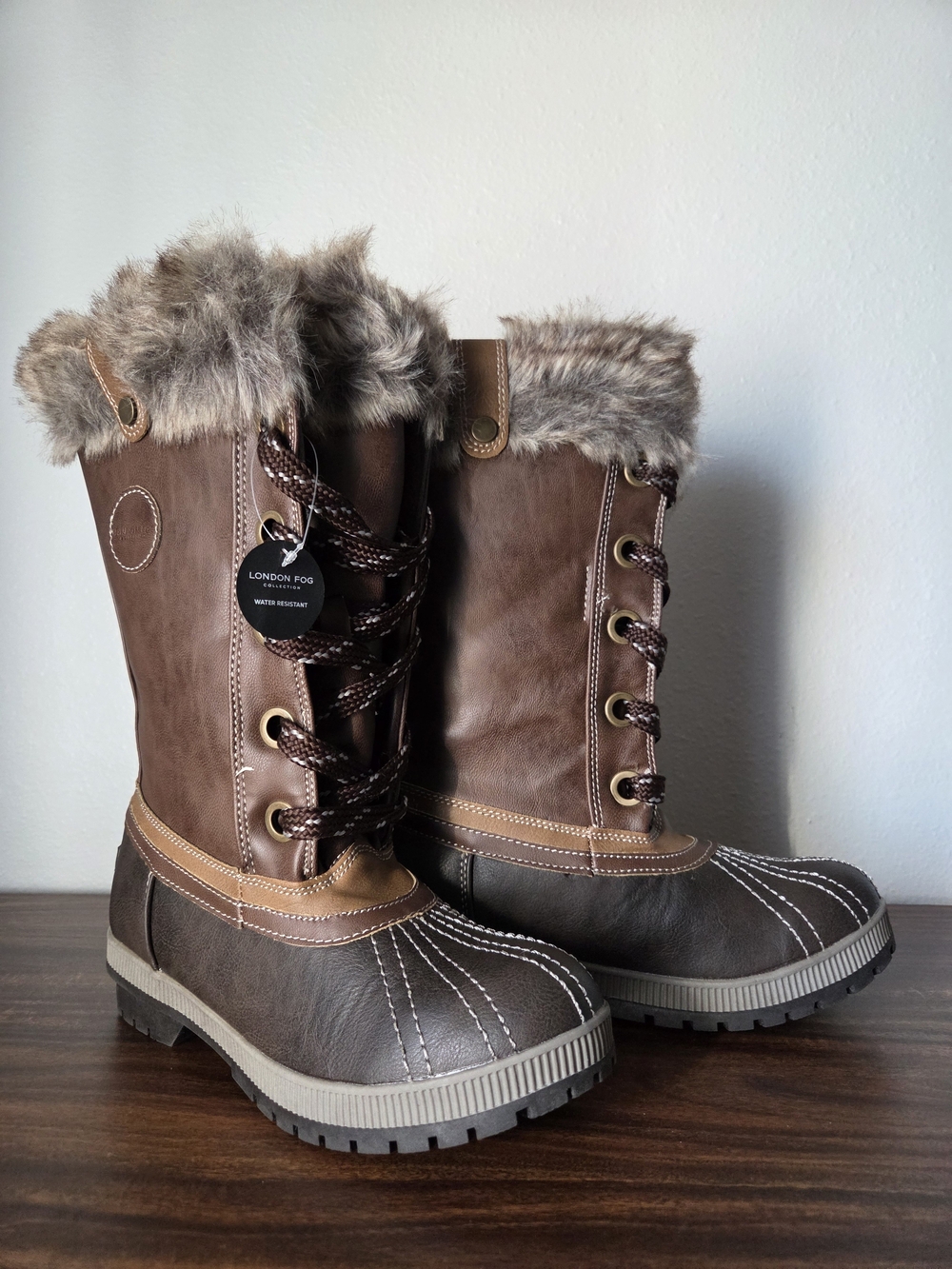London Fog Brown Faux-Fur Winter Boots for Women Size 10